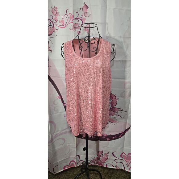 Boutique Brand Large Dressy Pink Sequin Tank Top with Solid Back - Picture 2 of 6